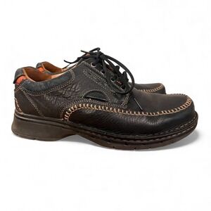 Clarks Unstructured Black‎ Leather Lace Up Comfort Casual Shoes Mens 8.5W Preppy